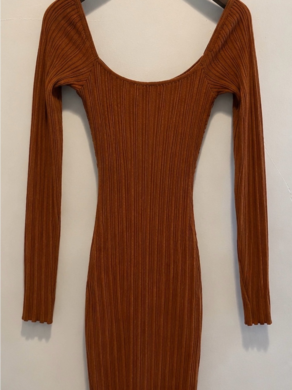 Meshki Ribbed Twist-Front Long Sleeve Dress - Rust - Picture 2 of 4